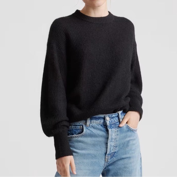 Quince Sweaters - Quince Baby Alpaca Wool Crewneck Sweater Black Semi-Cropped Ribbed Small
